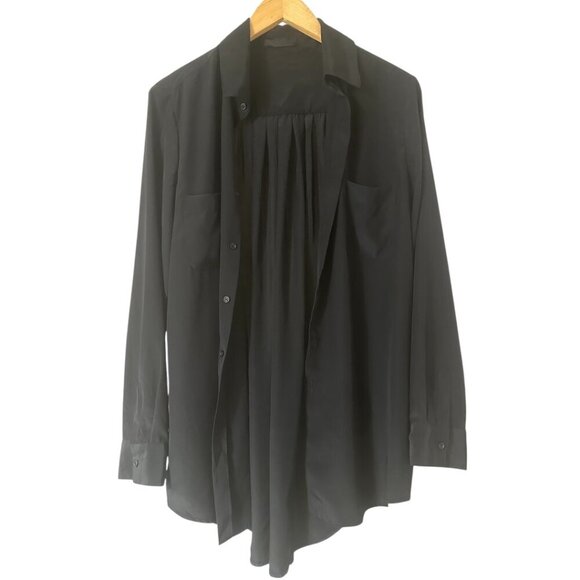 The Row Black Silk Button Down Shirt Size M Pleated Back Long Sleeves Semi-Sheer - Picture 4 of 8